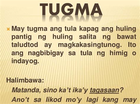 tugma halimbawa|Mga Uri ng Tugma: Ganap at Di Ganap .